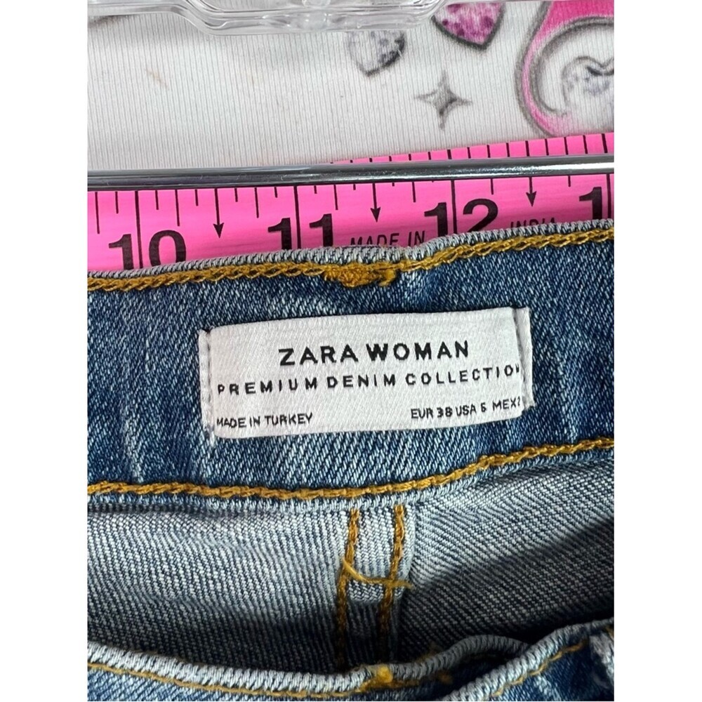 Zara jeans pants light blue wash Distressed Medium Blue Straight Leg Jeans - Picture 8 of 10